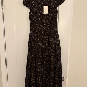 Reformation Maven Dress Brown with White Polka Dots
